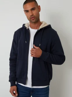 Bleu - Sweat à capuche Threadbare zippé doublé de peau de mouton