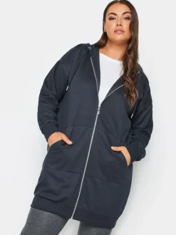 Bleu - Sweat à capuche Yours Curve zippé coupe longue