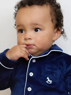 Bleu - The Little Tailor Bébé Luxury Soft Touch Velour Noël Onsie Rompersuit