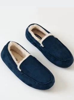 Bleu - Threadbare chaussons mocassins doublés de fausse fourrure en faux daim