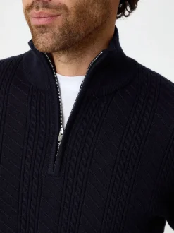 Bleu - Threadbare pull à col zippé en maille torsadée