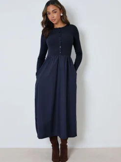 Bleu - Threadbare Robe boutonnée 21 jersey en popeline mélangée
