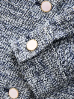 Bleu - Veste bouclée sans col festonné