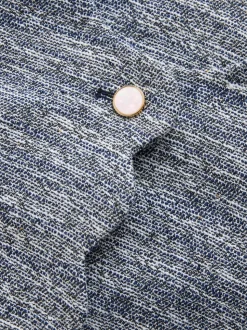 Bleu - Veste bouclée sans col festonné