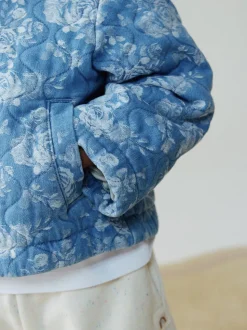 Bleu - Veste matelassée en jacquard Denim (3mois à7ans)