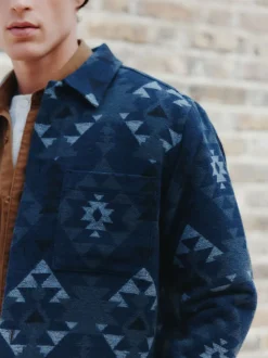 Bleu - Veste-chemise Navajo style Borg doublée