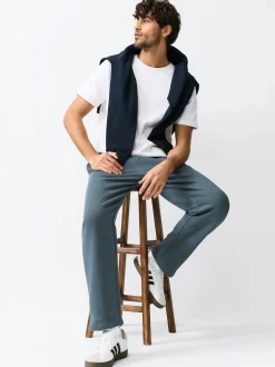 Bleu acier - Ajustement droit - Pantalon de jogging épais décontracté à dos brossé