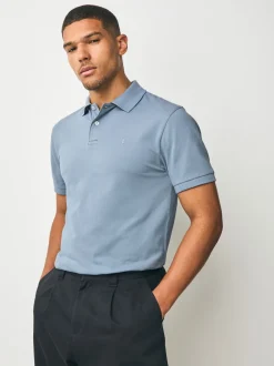Bleu acier - Slim Fit (Slim Fit) - Polo Manches courtes Pique