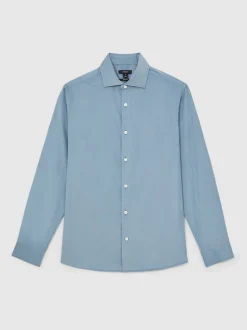 Bleu avio - Chemise à col italien en velours côtelé de coton Reiss Velma