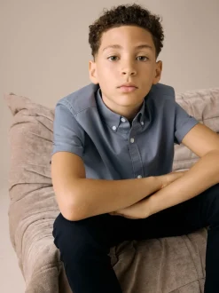 Bleu avio - Manches courtes Coton riche Oxford Chemise (3-16ans)