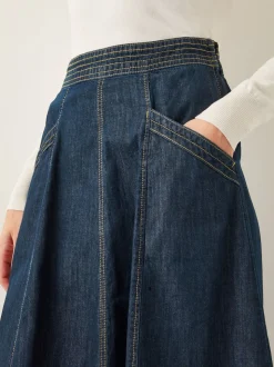 Bleu blanc - Monsoon Harper Jupes à coutures apparentes Denim 100% Coton Mi-long