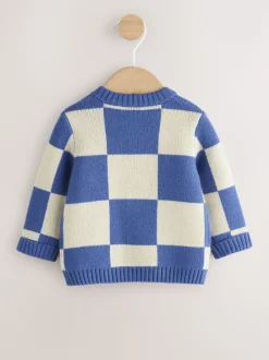 Bleu brodé à damier Character - Cardigan tricoté pour bébé (0mths-2yrs)