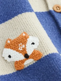 Bleu brodé à damier Character - Cardigan tricoté pour bébé (0mths-2yrs)