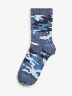 Bleu camouflage/rayures - Paquet de chaussettes en coton riche 7