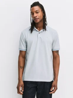 Bleu canard/marine/gris - Lot de 3 polos à liserés en piqué à manches courtes