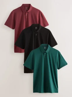 Bleu canard/Noir/Rouge rouille - Polo en jersey Manches courtes 3 Pack