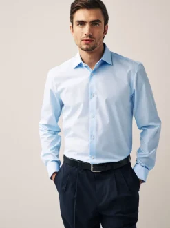 Bleu clair - Ajustement régulier - Chemise intelligente à double poignet facile d’entretien