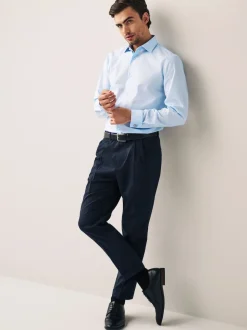 Bleu clair - Ajustement régulier - Chemise intelligente à double poignet facile d’entretien