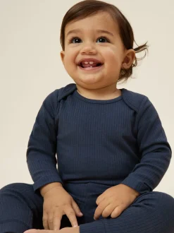 Bleu clair - Body MORI côtelé extensible à manches longues et encolure