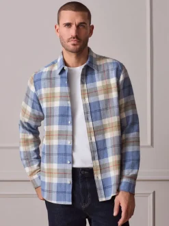 Bleu clair - Chemise à carreaux Signature à manches longues