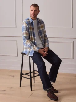 Bleu clair - Chemise à carreaux Signature à manches longues