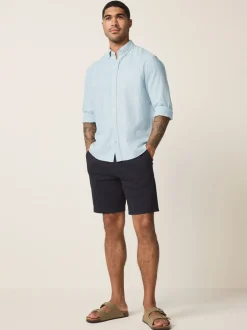 Bleu clair - Col Classique - Chemises longues Blend de lin de coton