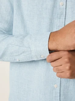 Bleu clair - Col Classique - Chemises longues Blend de lin de coton