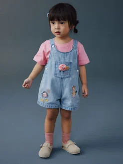 Bleu clair - Denim Ladybug Embroidered Dungaree and T-Shirt Set (3mths-7yrs)