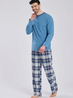 Bleu clair - Loungeable Ensemble pyjama haut en jersey et pantalon à carreaux brossé