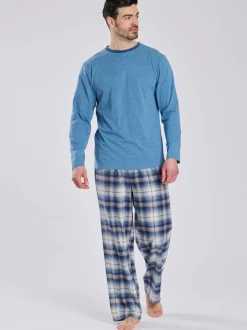 Bleu clair - Loungeable Ensemble pyjama haut en jersey et pantalon à carreaux brossé
