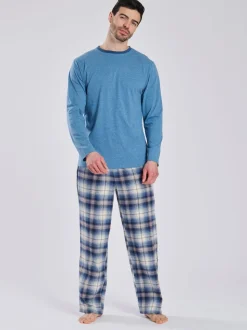 Bleu clair - Loungeable Ensemble pyjama haut en jersey et pantalon à carreaux brossé