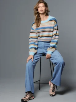 Bleu clair - Pantalon large en velours côtelé