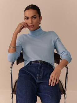 Bleu clair - Pull à col roulé 100% laine mérinos N.premium