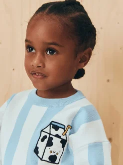 Bleu clair - Pull col rond en maille (3mois-7ans)