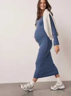 Bleu clair - Robe côtelée à col en V cravatée dans le dos