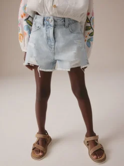 Bleu clair - 100Shorts en coton % Frayed Edge Distressed (3-16yrs)