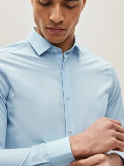 Bleu clair - Skinny Fit (Skinny Fit) - Chemises intelligentes faciles d’entretien à poignets simples