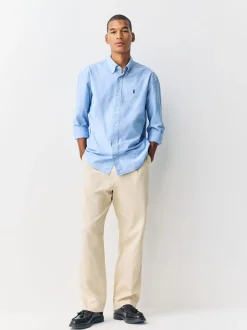 Bleu clair - Slim Fit (Slim Fit) - Chemise Oxford à manches longues