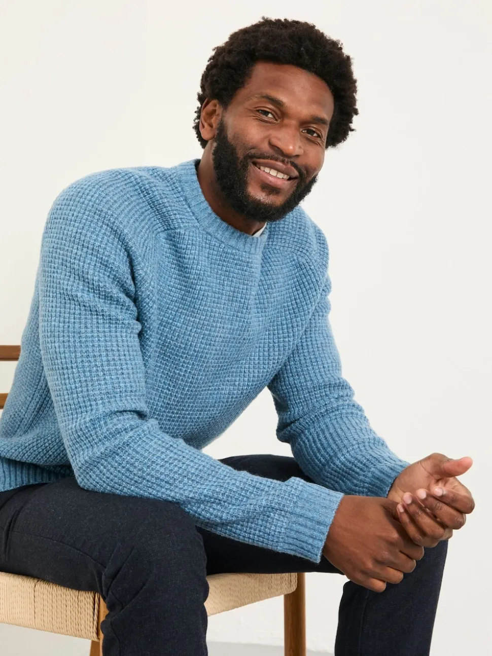 Bleu clair style vintage - Pull FatFace en maille à Col rond