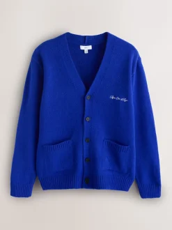 Bleu cobalt - Cardigan Coupe classique à motif Poitrine Brodé