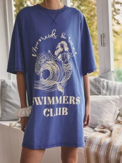 Bleu cobalt - Chemise de nuit graphique