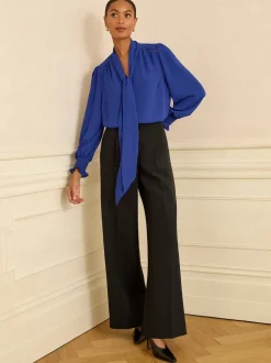 Bleu cobalt - Chemisier Love & Roses manches longues à nœud lavallière