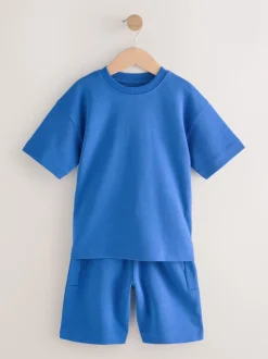 Bleu cobalt - Ensemble t-shirt et short épais décontracté (3-16ans)