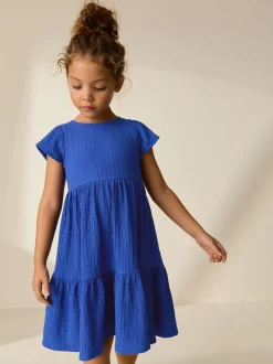 Bleu cobalt - Robe Effet froissé à manches d’ange (3-16ans)
