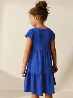 Bleu cobalt - Robe Effet froissé à manches d’ange (3-16ans)
