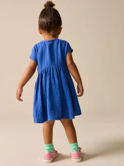 Bleu cobalt - Texture Manches courtes Robes (3mois-8ans)