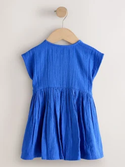 Bleu cobalt - Texture Manches courtes Robes (3mois-8ans)