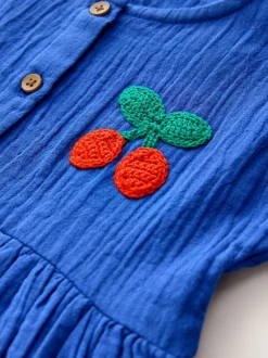 Bleu cobalt - Texture Manches courtes Robes (3mois-8ans)