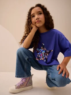 Bleu cobalt - T-shirt avec étoile à sequins (3-16ans)