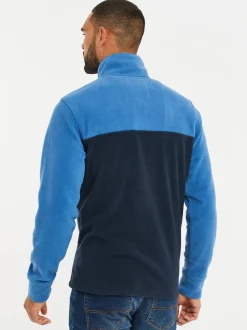 Bleu cobalt et bleu marine - Threadbare Sweat-shirt bicolore en polaire à col zippé